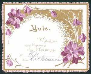 Yule、すみれ色の花、クリスマスカード