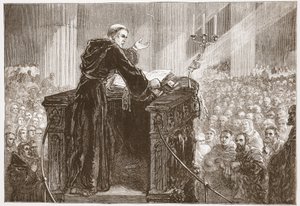 チューリッヒ大聖堂で説教しているツヴィングレ、ジェームズエイトケンワイリー（1808〜1890年）による「プロテスタンティズムの歴史」のイラスト、パブ。 1878 作： English School