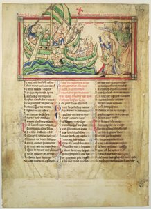 f.4vベケットの葉からサンドイッチに上陸し、水を祝福するトーマスaベケット、c.1220-40 作： English School