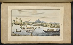 f.75 (プレート 86) 竜頭のボートを含む、ジャワ島の川の風景 作： English School
