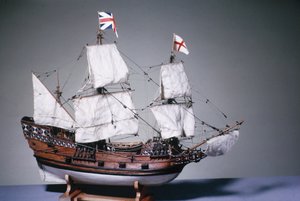 1620年のメイフラワーの1:60スケールモデル（木）（3220も参照）