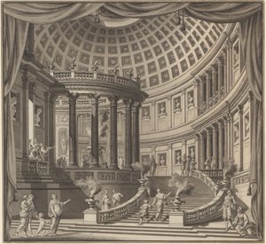 舞台緞帳の意匠 : 偉人を祀る精巧な寺院の内部 作： Ennemond Alexandre Petitot