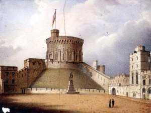 ウィンザー城のラウンド・タワーを描いたウースターのプレート（一対）1830～40年頃（磁器）（一対の場合は72834参照