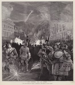 1892年11月5日、サセックス州ルイスでのガイ・フォークスの日の行列（リトグラフ