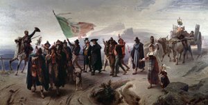 Risorgimento（リソルジメント）。「1861年のアブルッツォ州の統一イタリアへの併合」（1861年のアブルッツォ州の統一イタリアへの併合） エンリコ・ガンバ（1831-1883）による絵画 寸 法 104x207 cm ゲネス、ガレリア・ダルテ・モデルナ、 inv 294 作： Enrico Gamba