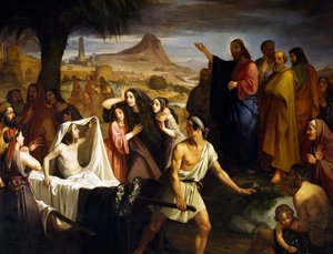 ナイムの息子の未亡人の復活、エンリコ・ポラストリーニ作（1817-1876）、サックールの聖マリア教会、リヴォルノ、トスカーナ、イタリア 作： Enrico Pollastrini
