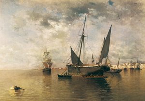 マラガの港。 1885年（キャンバスに油彩） 作： Enrique Florido Bernils