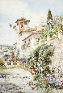 夏のアンダルシアの家と庭（鉛筆とw - c） 作： Enrique Marin Higuero