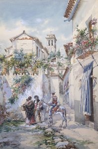 中庭、グラナダ（紙に鉛筆と水彩） 作： Enrique Marin Higuero