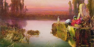 夕焼けの洪水跡」1898年頃（油彩・キャンバス 作： Enrique Serra