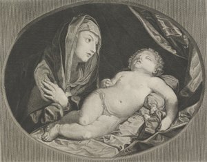 胸の上で腕を組み、眠っている幼子キリストを見つめる聖母、1770～1834年。 作： Ephraim Gottlieb Krüger