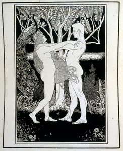 エフライム・モーゼス・リリアン（1874-1925）が挿絵を描いた『ユダ』の中の「アダムとイブ（無邪気）」。リリアンは、ユーゲントシュティル（ドイツのアールヌーボー）様式で制作されたシオニストの図像の父と言われている。彼は、聖書の本である「ユダ」（1900年）の挿絵を担当しました。