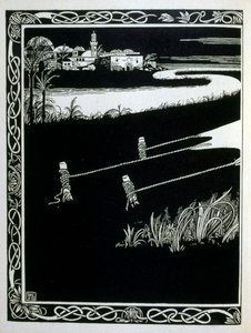 エフライム・モーゼス・リリアン（1874-1925）が描いた『ユダ』の中の「ゲモルヘ（ゴモラ）の前のエナック」。リリアンは、ユーゲントシュティル（ドイツのアールヌーボー）様式で制作されたシオニストの図像の父と言われている。挿絵を担当したのは「Juda」（1900年）。 作： Ephraim Moses Lilien
