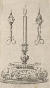キャンドル芯切り付きキャンドルスティックのデザイン、1560-70。 作： Erasmus Hornick