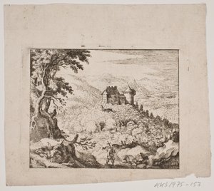 城と放浪者のいる山岳風景 作： Erasmus Sigismund Resch