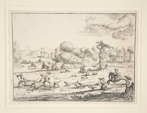 狩猟シーン: 殺しの近く (ジャック・カロ 1592-1635 のデザインによる) 作： Ercole Bazzicaluva