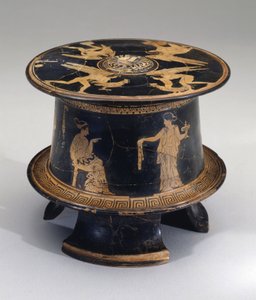 赤像式ピクシス、アティック、紀元前430年頃（陶器） 作： Eretria Painter Eretria Painter