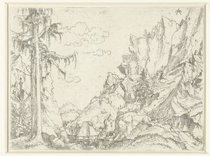 岩の多い谷の村のある風景 作： Erhard Altdorfer