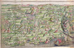 ベルンハルト・フォン・ブライデンバッハ (1440-97) の「聖地巡礼」よりエルサレム市の地図 作： Erhard Reuwich