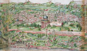 ベルンハルト・フォン・ブライデンバッハ (1440-97) の「聖地巡礼」よりエルサレム市の地図