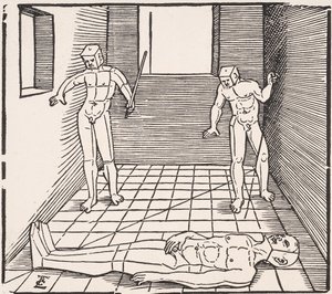 部屋の3人の男性像差出人：Unnderweissung der Proportzion 作： Erhard Schon