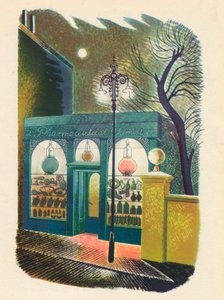 夜のケミストショップ、1938年、1946年 作： Eric Ravilious