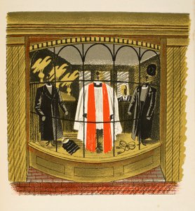 事務局員、JMリチャーズの「ハイストリート」のイラスト。カントリーライフ、1938 作： Eric Ravilious