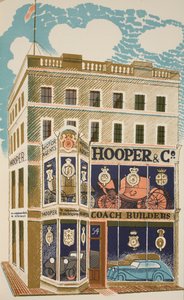 コーチビルダー、JMリチャーズによる「ハイストリート」のイラスト。カントリーライフ、1938 作： Eric Ravilious