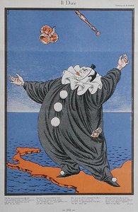 「Simplicissimus」誌のベニート・ムッソリーニ (1883-1945) の風刺画。 1926 年 2 月 8 日 (カラー リソ)
