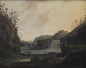ノルウェーのボグスタッド近くの滝のある川の風景 作： Erik Pauelsen