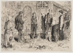 ノルウェーの山村での哀れな葬式 作： Erik Theodor Werenskiold