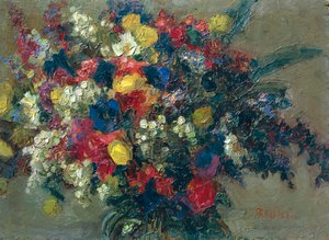 アルプスの花、エルミニア ブルーニ メニン (1870-1940) 作、キャンバスに油彩。 作： Erminia Bruni Menin