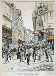 フランス、パリ、フォーブル・モンマルトル通りの角にあるクロワッサン通りの新聞売り（アーネスト・グルニエ作）、水彩画からのプリント 作： Ernest (after) Grenier