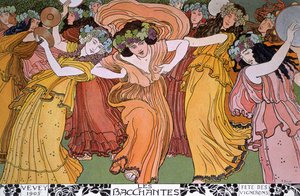 フランス、ヴェヴェイでのワイン生産者の宴：バッカンテス 作： Ernest Bieler