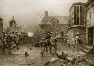 火薬の最後のスタンド、1606年、「ハッチンソンのイギリス国民の物語」、1923年頃のイラスト 作： Ernest Crofts