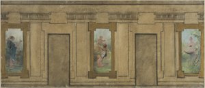 クールブヴォワ市庁舎のスケッチ：人生の年齢。青年期子供時代。青春時代、1884年（キャンバスに油彩、墨絵） 作： Ernest Delahaye
