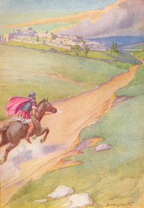 メッセンジャーが彼の馬を都市に向けて拍車をかけているのが見られた、c1912 1912