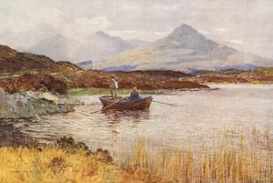 インヴァーガリー上空からのランディ湖とベン・ティー（カラーリトグラフ） 作： Ernest Edward Briggs