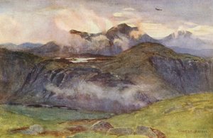 コルスクライン山頂からのメリックとエノク湖（カラーリトグラフ） 作： Ernest Edward Briggs