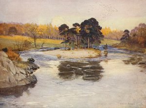 リンの下のモミの木の島（カラーリトグラフ） 作： Ernest Edward Briggs