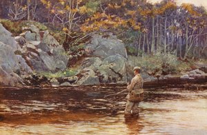 ギャロウェイでのマス釣り（カラーリトグラフ） 作： Ernest Edward Briggs