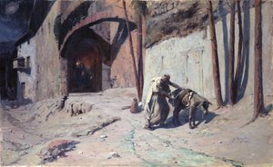 エジプトへの飛行、またはジョセフがロバに荷物を置く、1894 作： Ernest Georges Berges