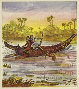 ワニがナイル川を旅する大胆な兄弟たち 作： Ernest Henry Griset