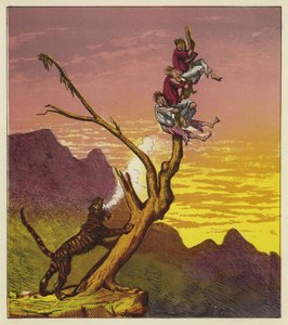 3人の水夫は木に登ることによってトラを脱出します 作： Ernest Henry Griset