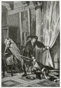 ハムレット、19世紀のシーン（bw彫刻） 作： Ernest Hillemacher