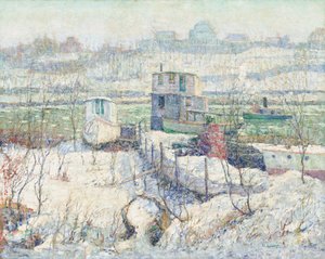 ボートハウス、冬、ハーレム川、c。 1916年。 作： Ernest Lawson