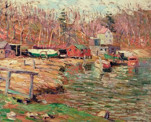 ハーレム川の情景（石積みの油） 作： Ernest Lawson
