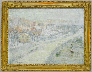 冬の風景：ワシントン橋、1907-10年頃（キャンバスに油彩） 作： Ernest Lawson