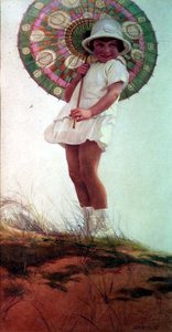 日傘をさした画家の娘の肖像（水彩画 作： Ernest Longmate