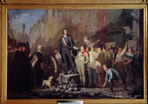 1851年12月3日、サン・アントワーヌ広場のバリケードに立つアルフォンス・ボーダン（1811-1851） 1851年12月2日のルイ・ボナパルト（後のナポレオン3世）のクーデターによる反乱の際、副官のアルフォンス・ボーダンは、パ 作： Ernest Louis Pichio